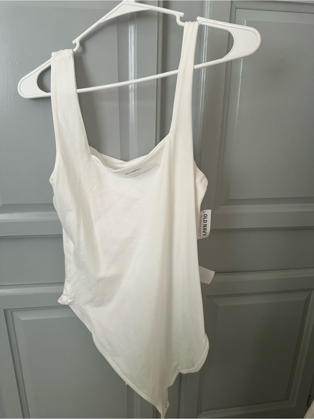 Old Navy White Asymmetric Tank Bodysuit